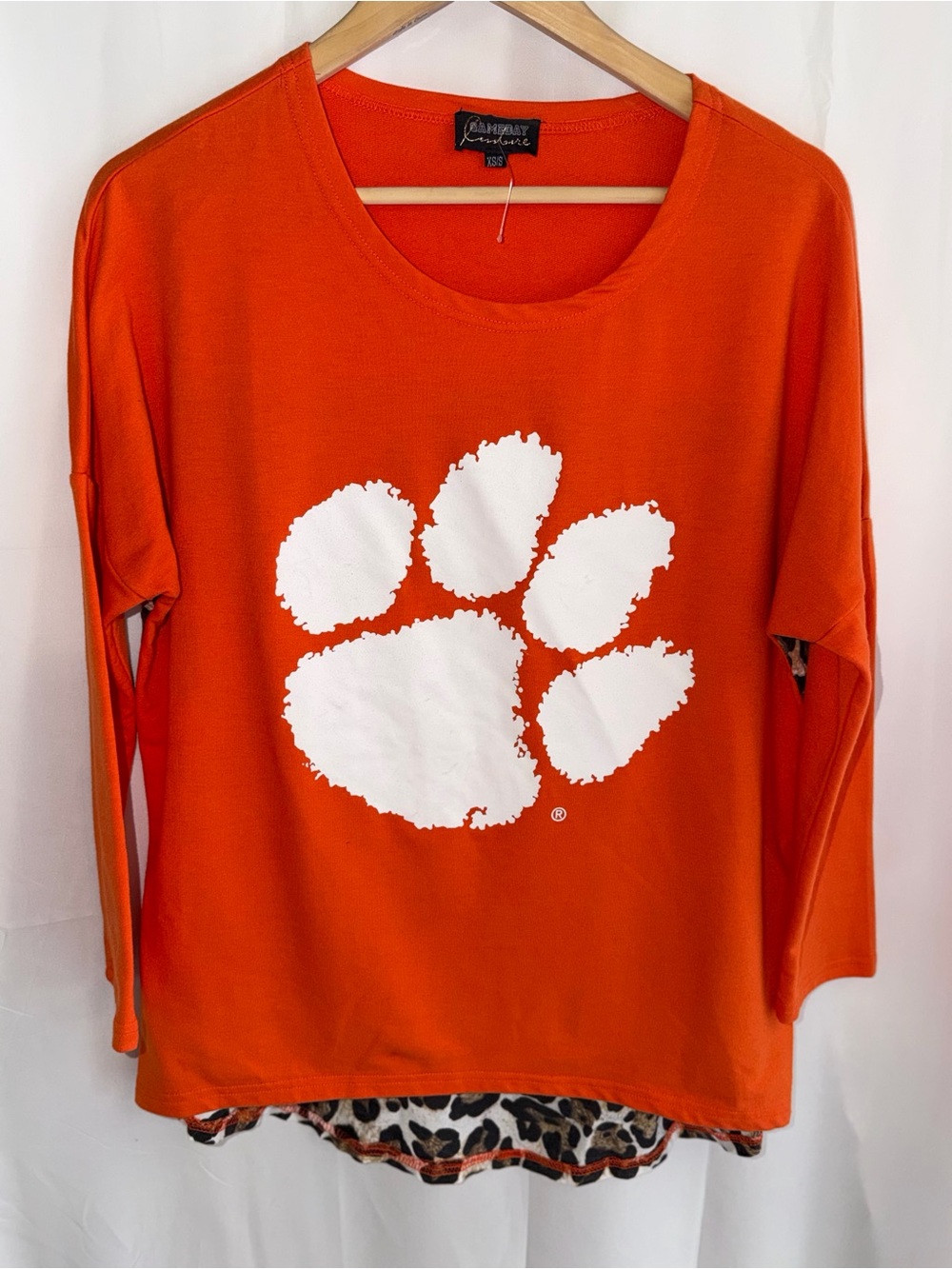 Gameday Couture Clemson Tigers Orange Paw Print Leopard Back Top Size XS/S
